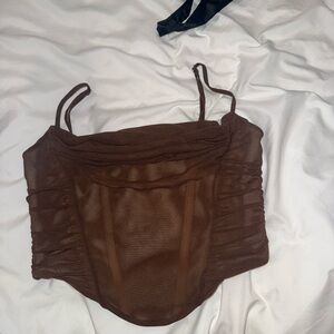 White Fox Boutique Brown Mesh Crop Top